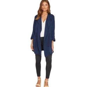 Sanctuary Jacket Drawcord Trench Lyocell Lightweight Draped Navy Blue Size Large